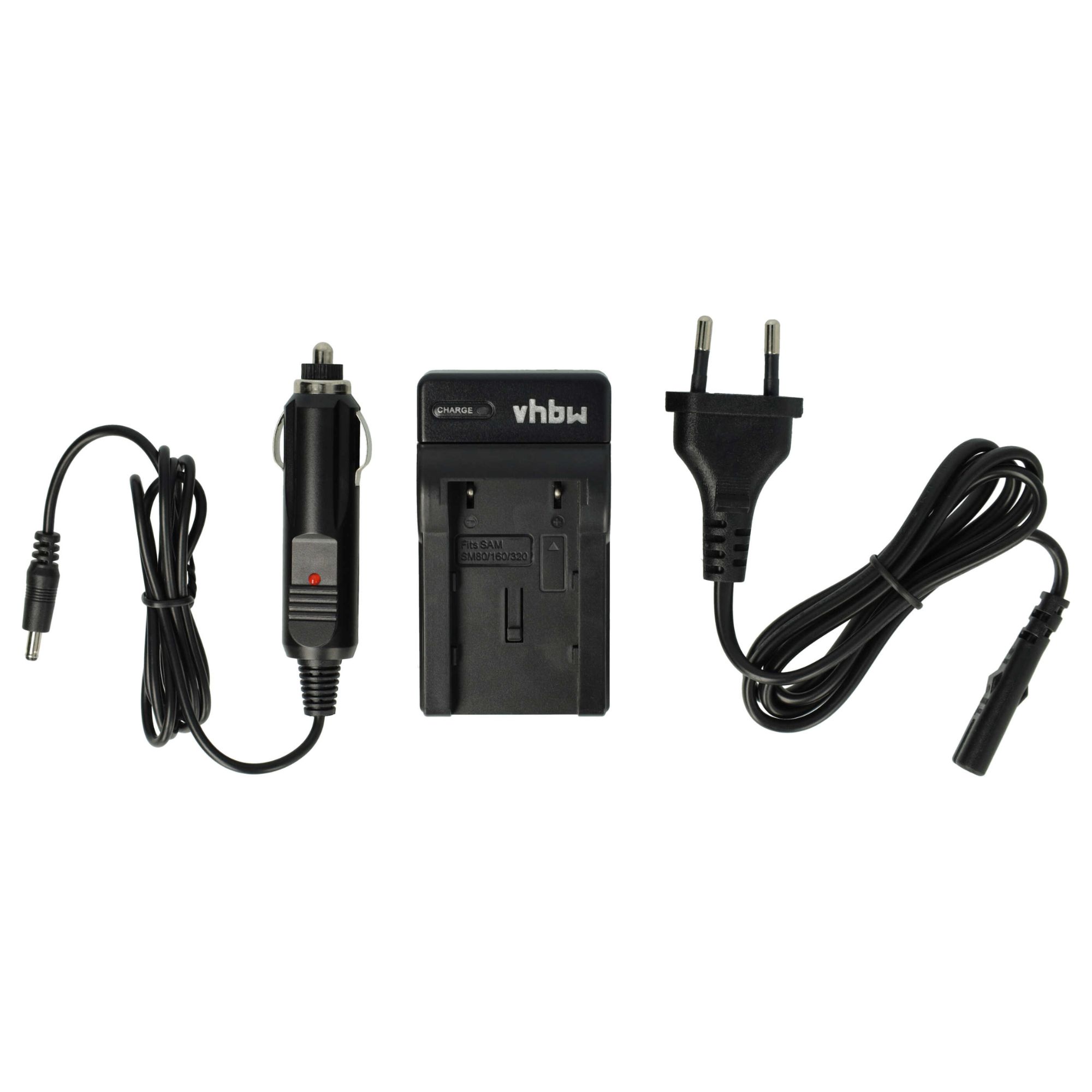 vhbw Chargeur compatible avec Samsung VP-DC171W, VP-DC171, VP-DC165W, VP-DC163 caméra caméscope action-cam + câble de voiture + témoin de charge 8,4 V