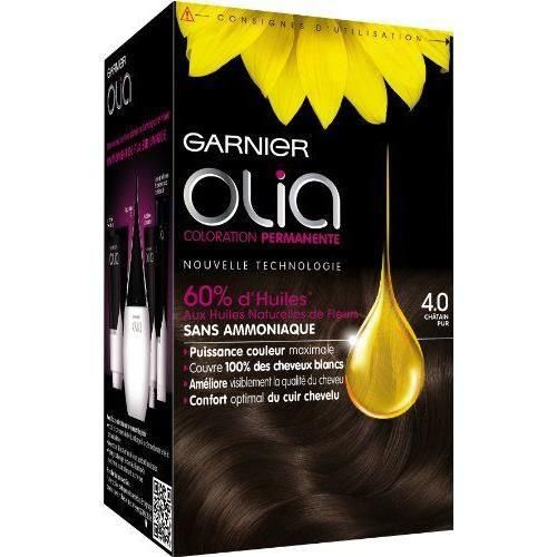 Coloration Permanente 4.0 Châtain Pur Sans Ammoniaque Activée Par 'huile Olia Garnier La Boîte De Coloration
