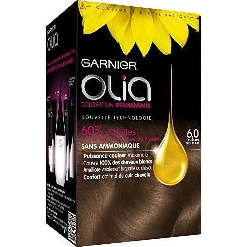 Coloration Permanente 6.0 Châtain Très Sans Ammoniaque Activée Par 'huile Couvre 100% Cheveux Blancs Olia Garnier La Boîte De Coloration