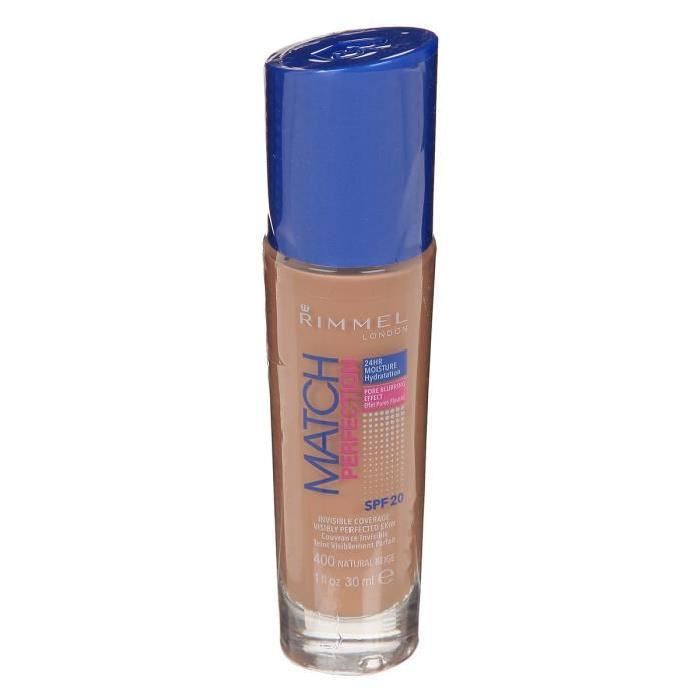 Rimmel Fond de Teint Match Perfection Couvrance légère Hydratation 24h 400 Natural 30ml
