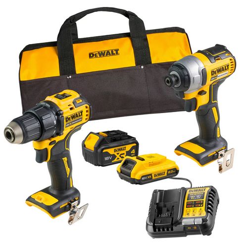 Kit 2 Outils Perceuse Visseuse DCD708 + Visseuse à Chocs DCF787 - DEWALT - avec 2 batteries 18V 2Ah et 4Ah + Chargeur + Sac- DCK2078MDR-QW