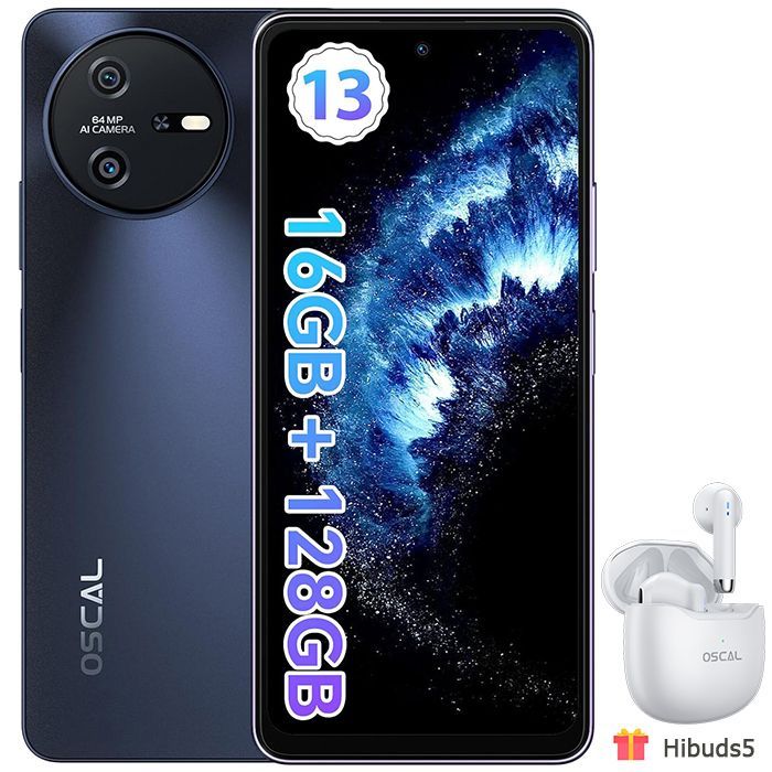 Oscal Tiger 12 Téléphone Portable Débloqué 6 78 pouces + 64MP 5000mAh Android 13 NFC avec Ecouteur Bluetooth HiBuds 5 - vue 2