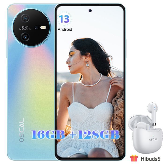 Oscal Tiger 12 Téléphone Portable Débloqué 6 78 pouces + 64MP 5000mAh Android 13 NFC avec Ecouteur Bluetooth HiBuds 5