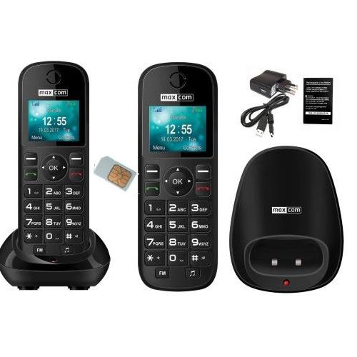 Maxcom Téléphone Fixe Sans Fil Avec Carte Sim M35D, Noir
