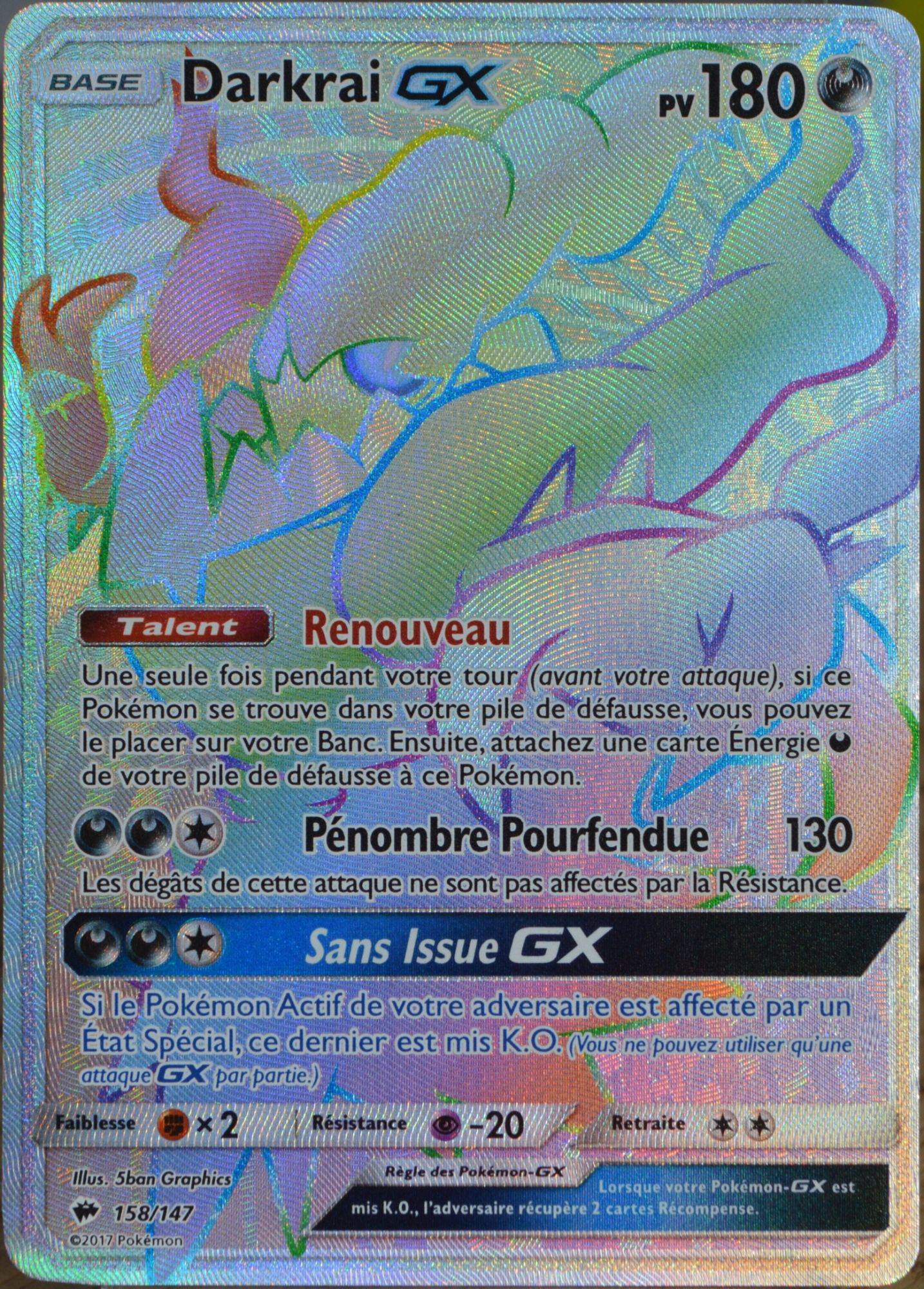 Carte Pokémon 158/147 Darkrai Gx Sl3 - Soleil Et Lune - Ombres Ardentes Neuf Fr