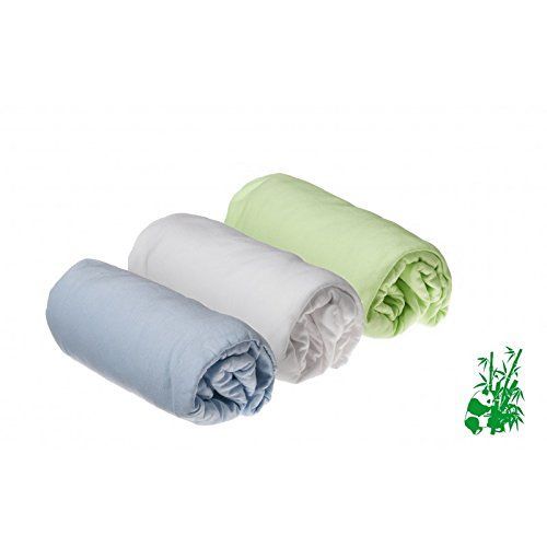 Easy Dort - Lot De 3 Draps Housse Bambou - 40x80 / 40x90 - Blanc Ciel Anis