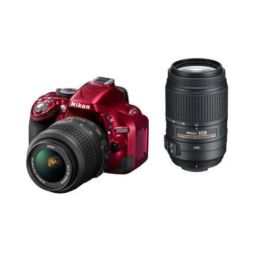 Nikon Reflex Mono-Objectif Appareil Photo Numã©Rique D5200 Kit Double Zoom Af-S Dx Nikkor 18-55 Mm F / 3.5-5.6G Vr / Af-S Dx Nikkor 55-300Mm F / 4.5-5.6G Ed Vr Red D5200Wzrd