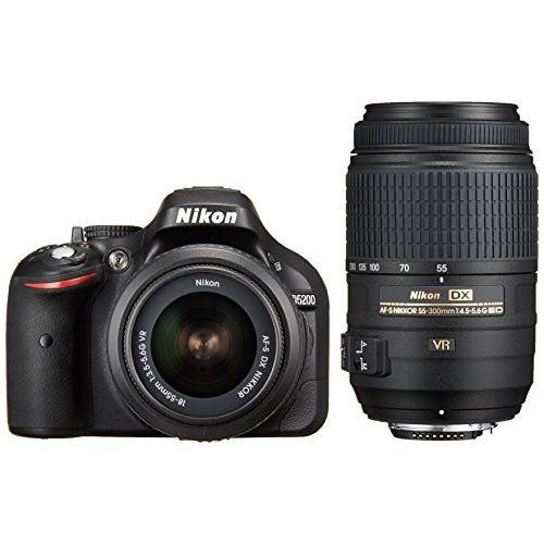Nikon Reflex Mono-Objectif Appareil Photo Numã©Rique D5200 Kit Double Zoom Af-S Dx Nikkor 18-55 Mm F / 3.5-5.6G Vr / Af-S Dx Nikkor 55-300Mm F / 4.5-5.6G Ed Vr D5200Wzbk Noir