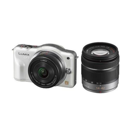 Camã©Ra à Objectif Sans Miroir Panasonic Interchangeable Lumix Gf3 à Double Zoom Kit Coquille Blanche Dmc-Gf3W-W