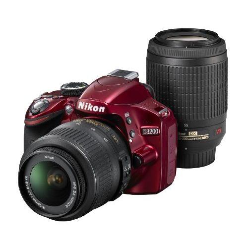 Nikon Appareil Photo Reflex Mono-Objectif Numã©Rique D3200 200Mm Kit Double Zoom 18-55Mm / 55-200Mm Inclus D3200Wz200Rd Rouge