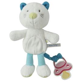 PETITE PELUCHE DOUDOU OURS BOULE BEIGE GRIS TAUPE RUBAN ATTACHE TETINE NEUF