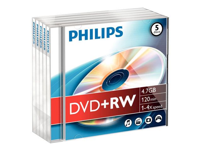 Philips 5 x DVD+RW 4.7 Go 4x boîtier CD