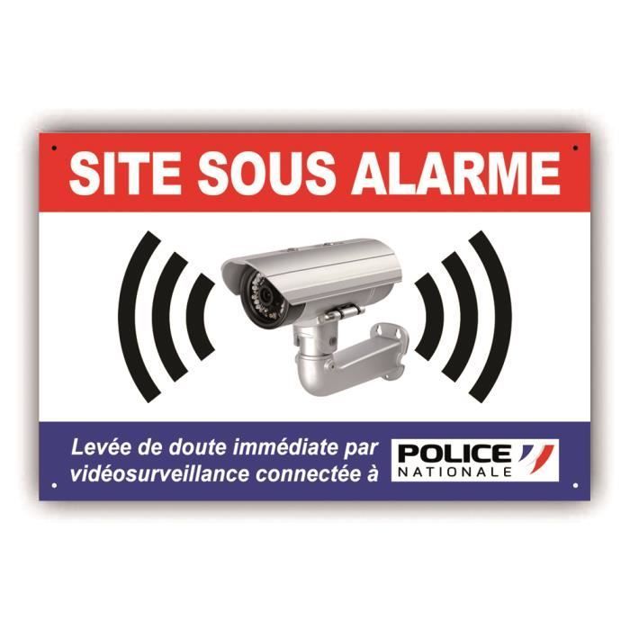 Panneau Alarme Video Surveillance, caméra - Système relié à Police - PVC 300x200 mm + 4 trous - Résistant UV - Garantie 5 ans - PRBB