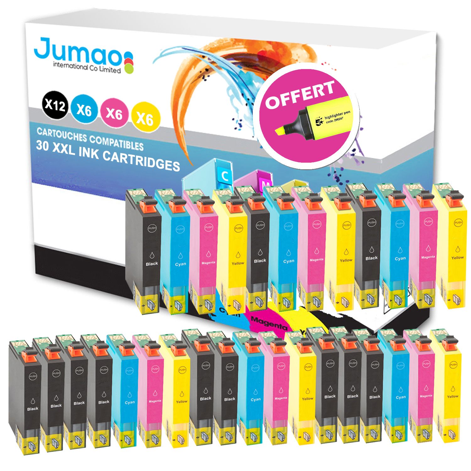 30 cartouches jet d'encre Jumao type T071 compatibles pour Epson Stylus SX515W +Fluo offert