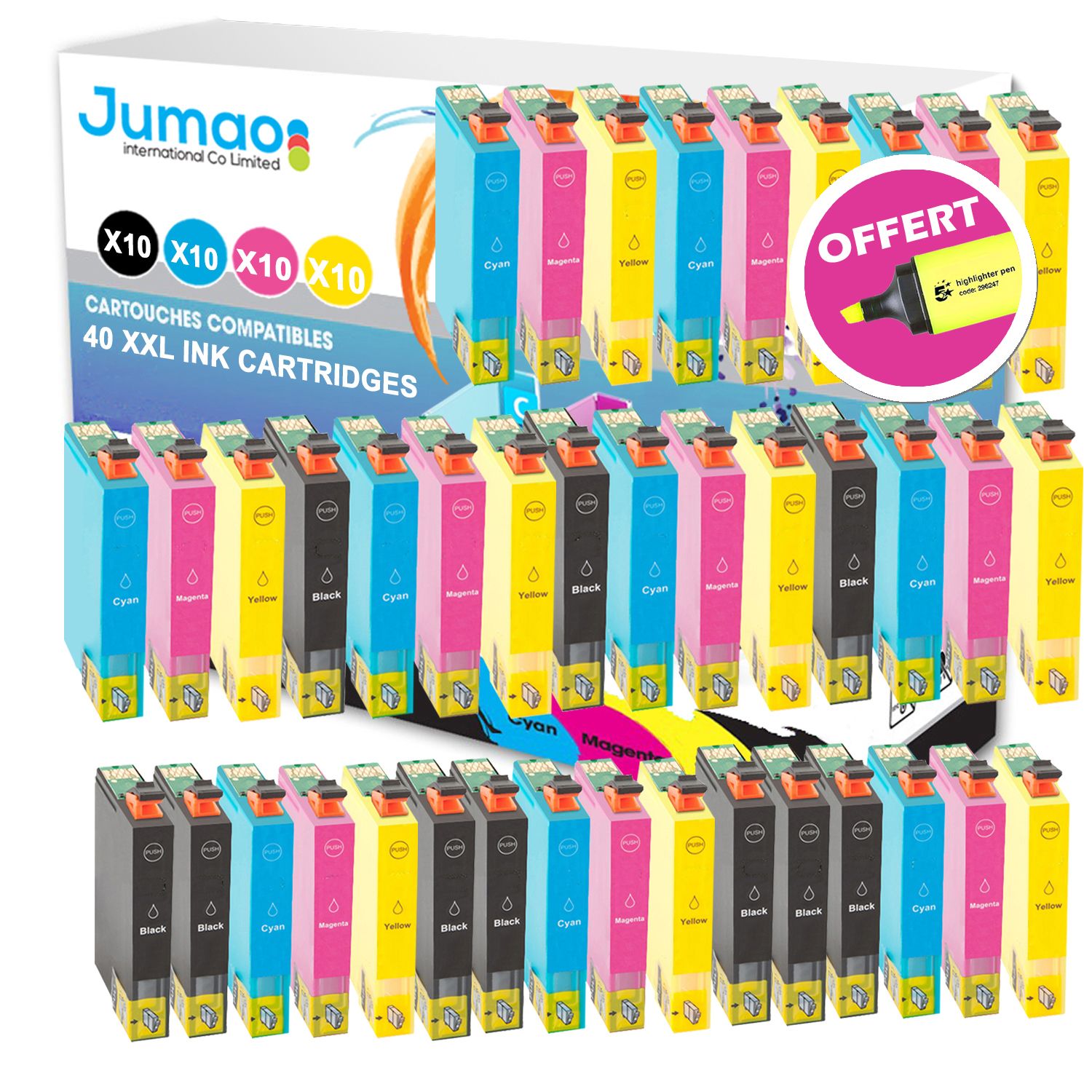 40 cartouches jet d'encre Jumao type T071 compatibles pour Epson Stylus SX515W +Fluo offert