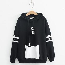 Sweat Capuche Noir Epais Oreille Chat Kawaii Pull Veste Rakuten