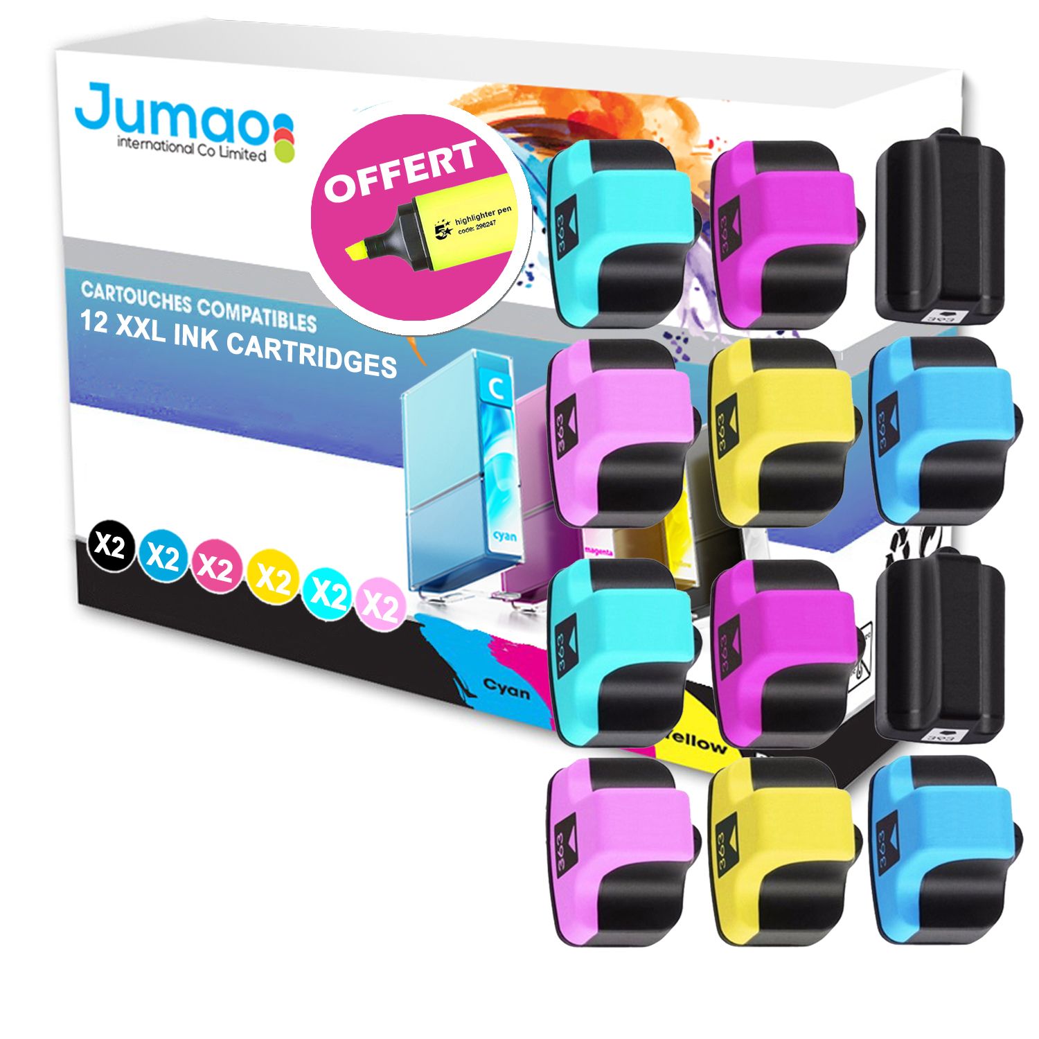 12 cartouches compatibles pour HP Photosmart 3310 All-in-One Printer Type Jumao +Fluo offert