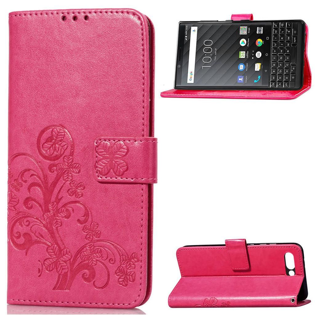 Blackberry Keytwo Coque, Saturcase Lucky Clover Pu Cuir Magnétique Flip Portefeuille Support Porte-Carte Protecteur Cover Case Avec Dragonne Coque Housse Étui Pour Blackberry Keytwo / Key2 / Athena (Rose)