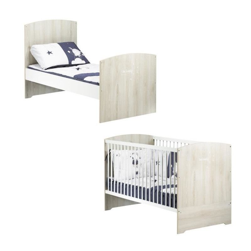 Lit bébé 140x70 évolutif en lit junior Little Big Bed Hêtre Cendré SMILE - vue 2