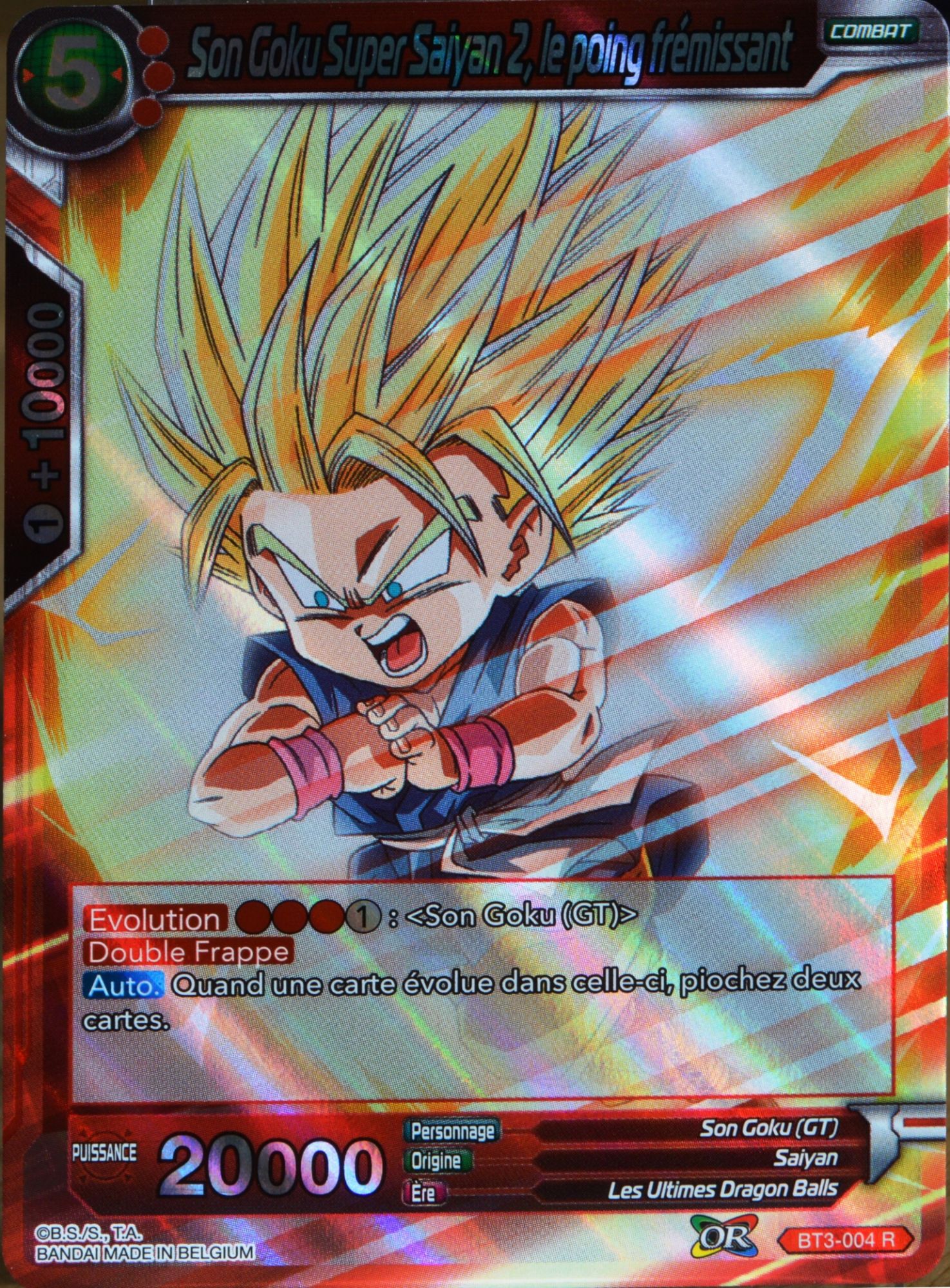 Carte Dragon Ball Super Bt3-004-R Son Goku Super Saiyan 2, Le Poing Frémissant