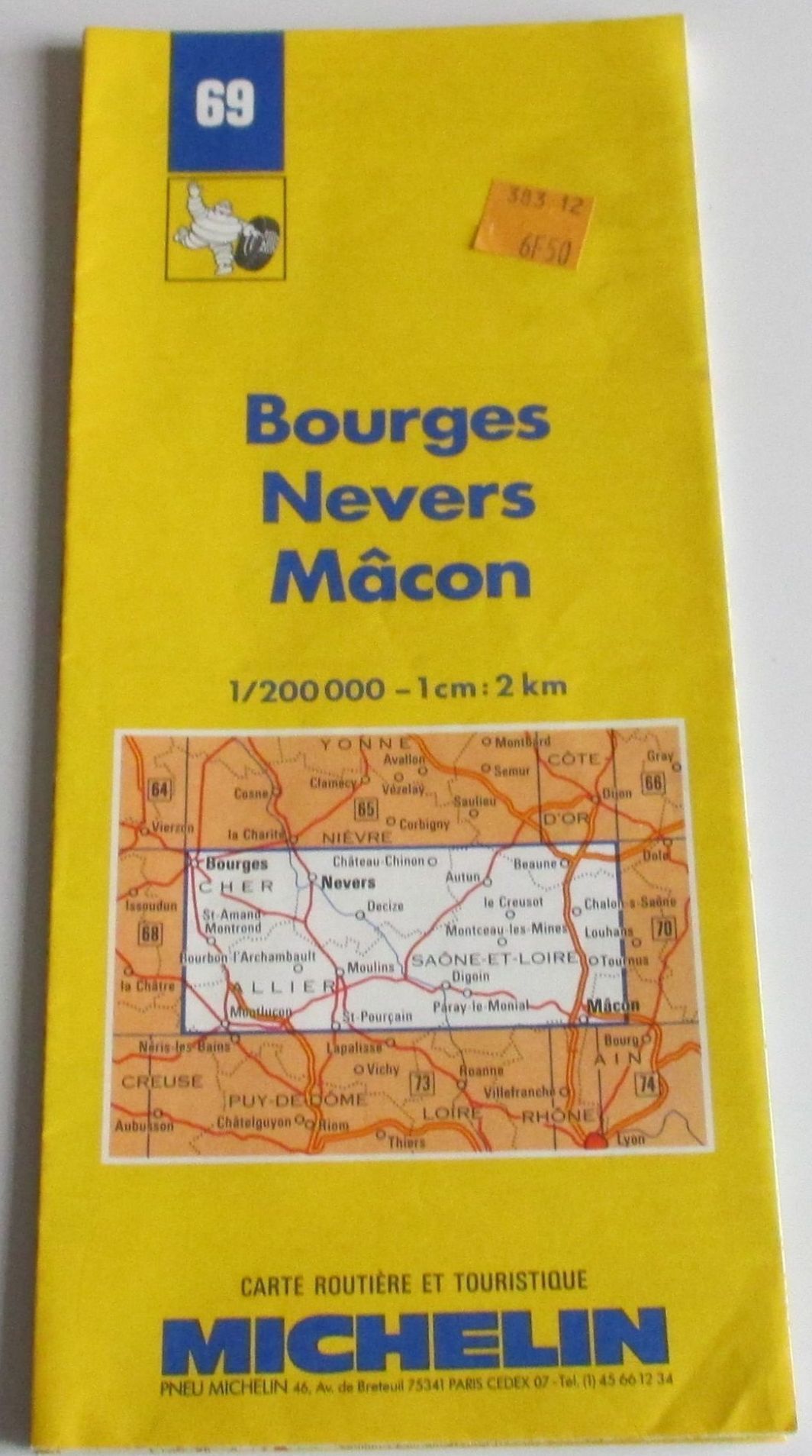 carte routiere et touristique michelin Carte Routière Et Touristique Michelin jaune  Bourges Nevers Mâcon 