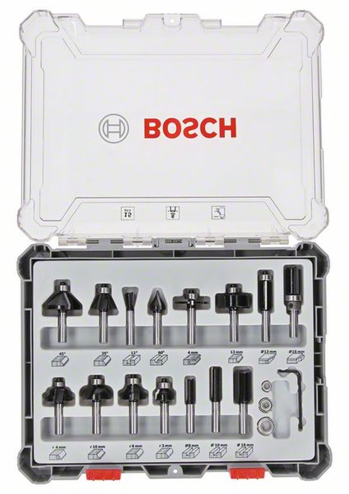 Bosch Kit de 15 fraises mixtes à queue de 6 mm - 2607017471