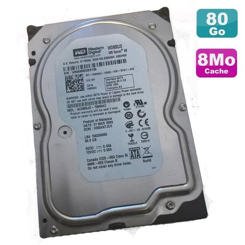 Disque Dur 80Go Sata 3.5' Western Digital Caviar Se Wd800Jd-75Msa3 7200Rpm 8Mo