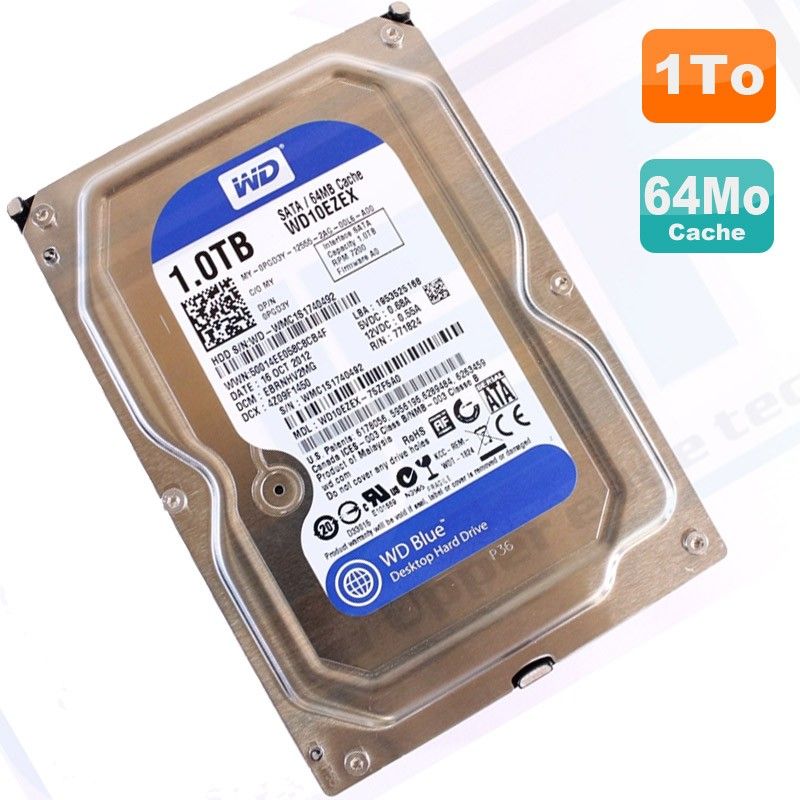 Disque Dur 1To Western Digital Blue SATA 3.5 WD10EZEX 75ZF5A0 64Mo 7200 RPM