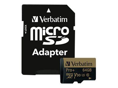 Verbatim PRO+ Carte mémoire flash adaptateur microSDXC vers SD inclus e UHS Class 3 / Class10 microSDXC UHS I