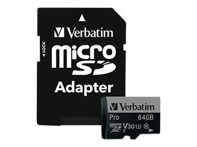 Verbatim PRO - Carte mémoire flash (adaptateur SD inclus(e)) - 64 Go - UHS Class 3 / Class10 - 300x/600x - microSDXC UHS-I