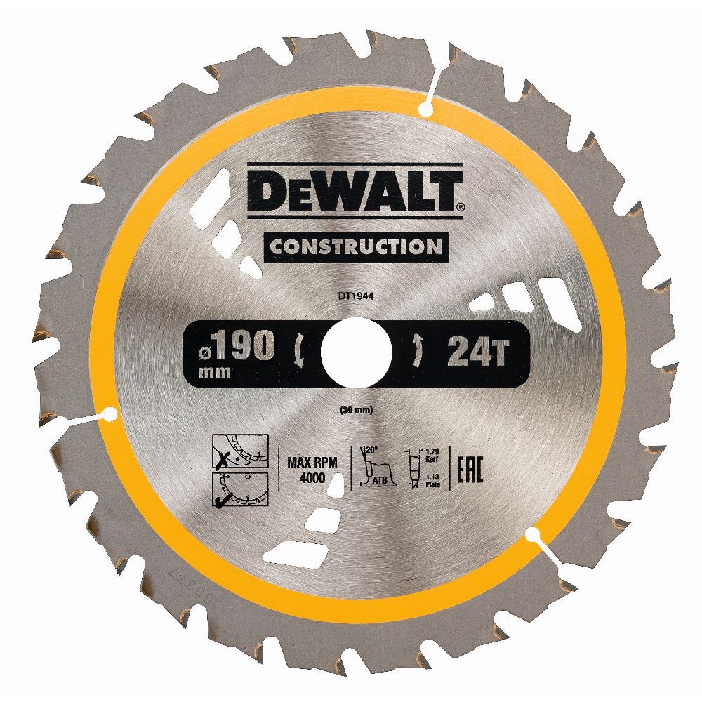 Lame scie circulaire construction TCT 190 x30 24T DEWALT - vue 2