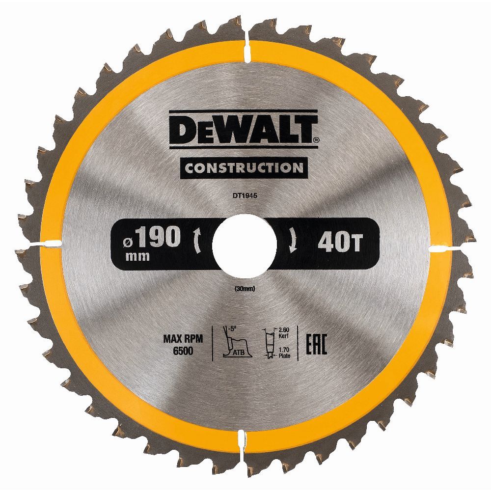 Lame scie circulaire construction TCT 190 x30 40T DeWalt - vue 2