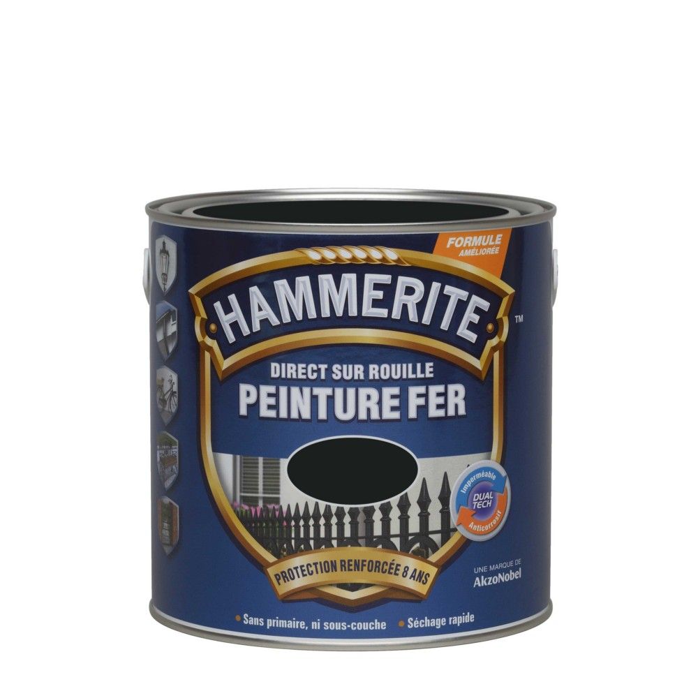 Peinture fer HAMMERITE Direct sur rouille martelé 2,5L noir ferronnerie