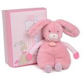 DOUDOU ET COMPAGNIE PELUCHE LAPIN ROSE DOUX FOURRURE CHOUPIDOUX POIS VICHY NEUF