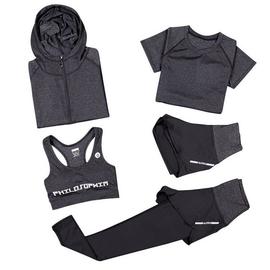 Ensemble De Sport De Suduation Jogging Survêtement Yoga Fitness Tenue 5 Pièce Ensemble Femme Noir