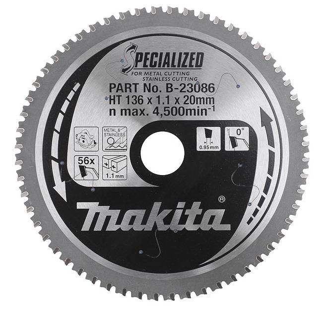 Lame carbure ''Specialized'' Inox et Métal MAKITA B 23086 pour scies circulaires à métaux à batterie 136mm x 20mm - vue 2