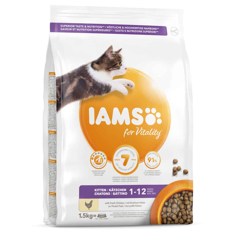 Comparer les prix de Croquettes Au Poulet Pour Chaton - Iams Vitality - 1,5kg