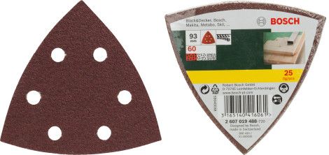 Set de 25 Abrasifs Bosch 2607019488 Accessoires pour Ponceuse delta 25 feuilles abrasives