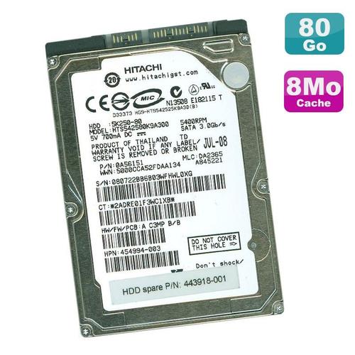 Disque Dur 80Go Sata 2.5' Hitachi Hts542580K9A300 5K250-80 5400 8Mo Pc Portable