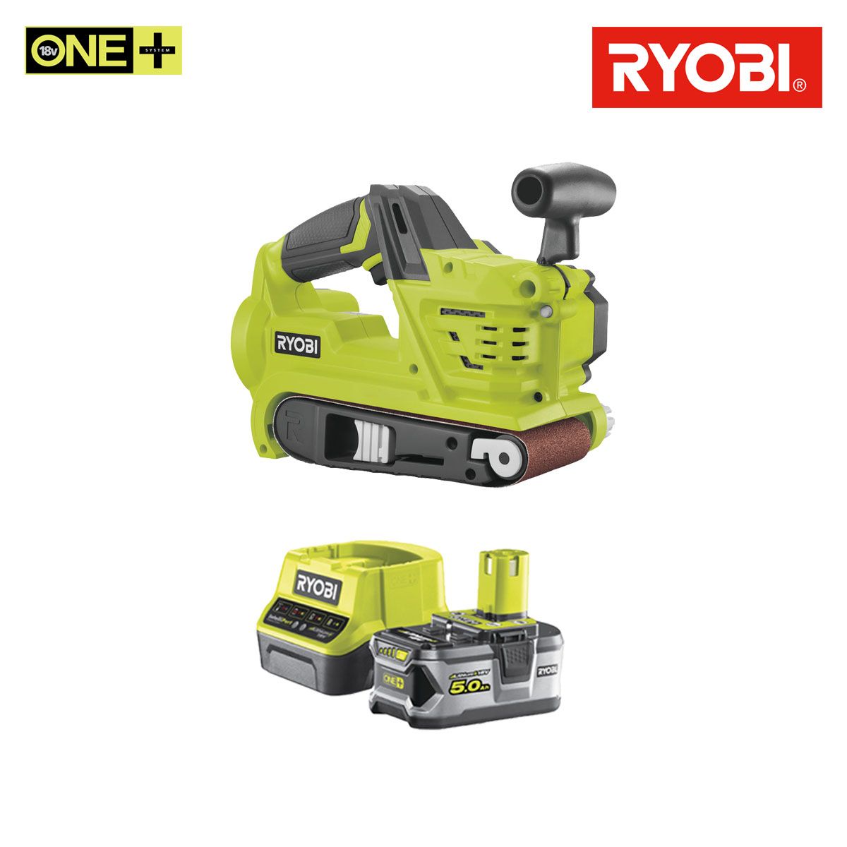 Pack RYOBI ponceuse à bande 75mm 18V One+ R18BS 0 1 batterie 5.0Ah 1 chargeur rapide 2.0Ah RC18120 150