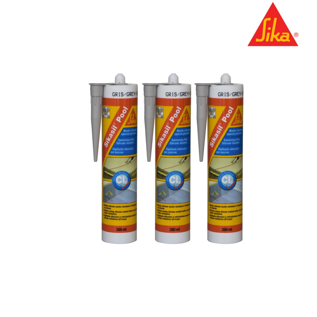 Lot de 3 mastic silicone SIKA Sikasil Pool - Joint pour piscine gris - 300ml