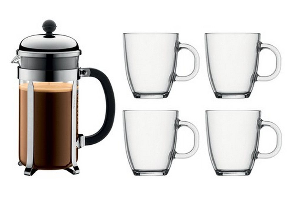 BODUM Cafetière à piston 8 Tasses Chromée & Chambord + 4 mugs 35 cl - vue 3