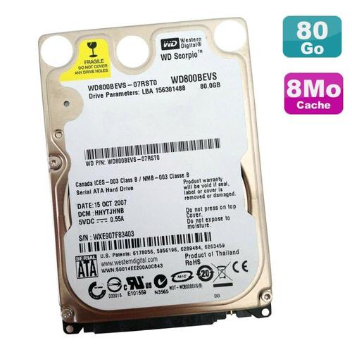 Disque Dur 80Go Sata 2.5" Western Digital Scorpio Wd800Bevs-07Rst0 Pc Portable