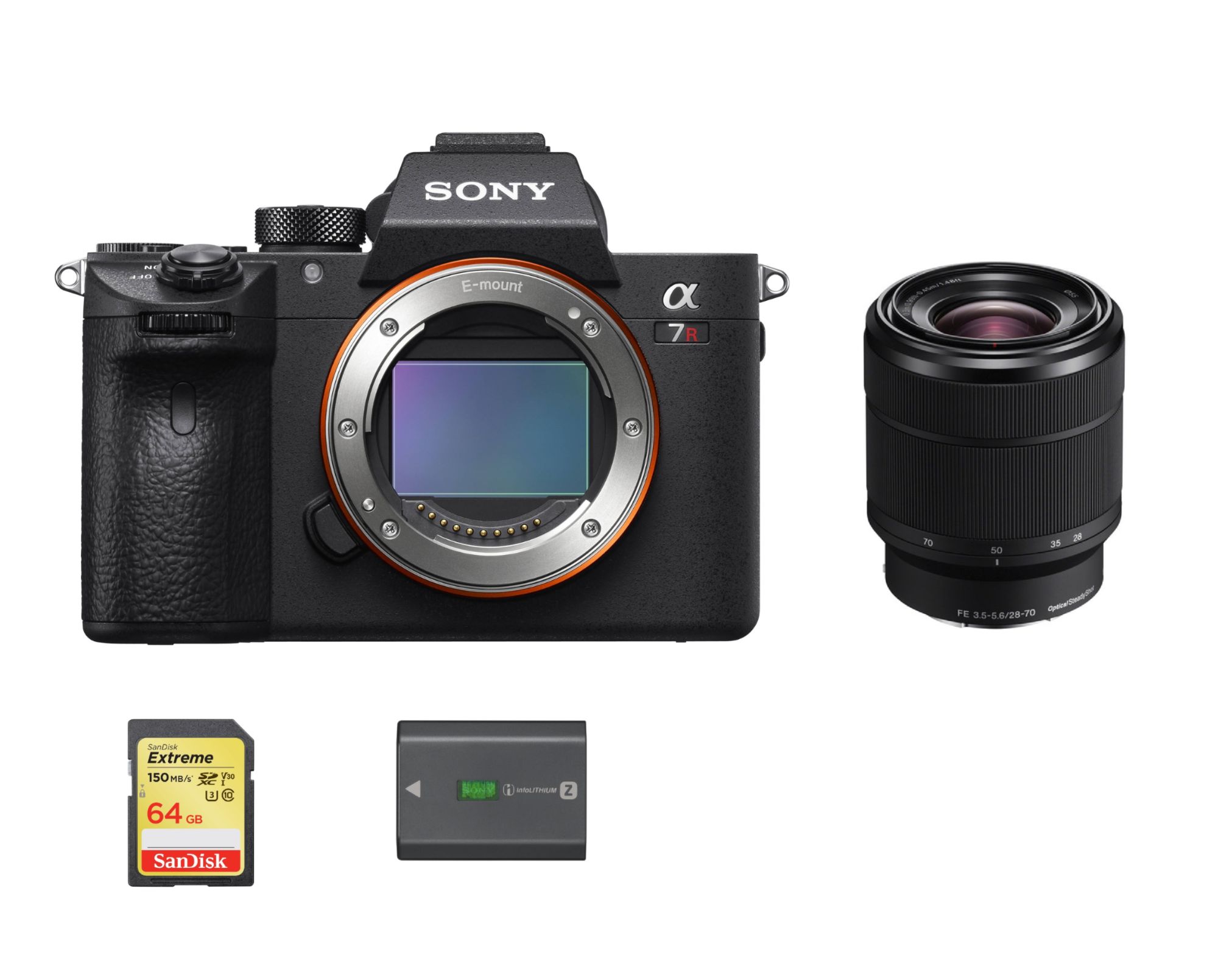 Sony Alpha 7R III hybride 42.4 mpix + objectif SEL 28-70MM F3.5-5.6 OSS + 64GB SD card + SONY NP-FZ100 Battery