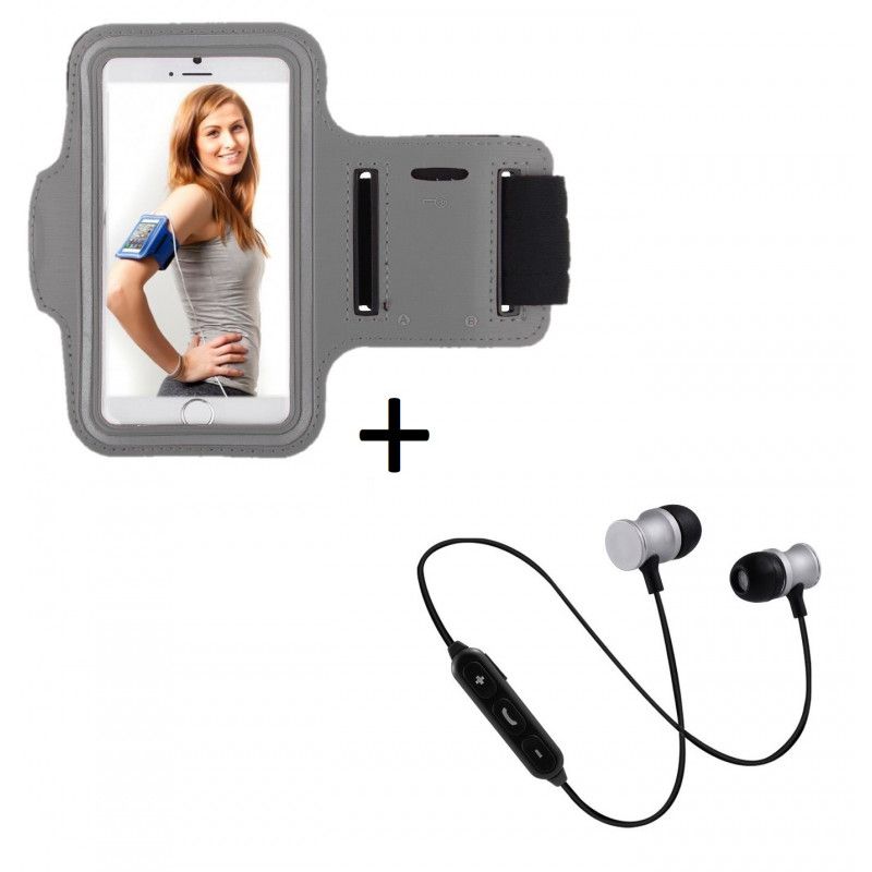 Pack Sport Pour Sony Xperia Xa Ultra Smartphone (Ecouteurs Bluetooth Metal + Brassard) Courir T8 - Argent