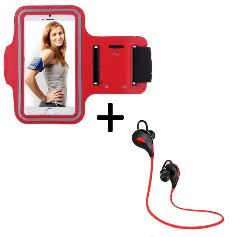 Pack Sport Pour Sony Xperia Xa1 Plus Smartphone (Ecouteurs Bluetooth Sport + Brassard) Courir T7 - Rouge