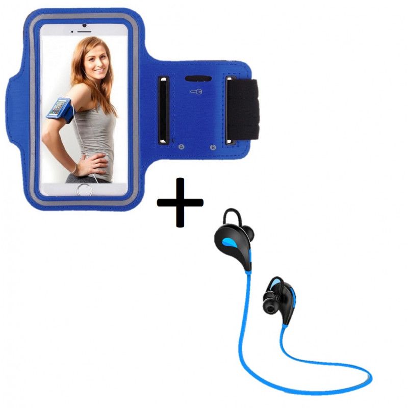 Pack Sport Pour Sony Xperia Xperia Xz2 Smartphone (Ecouteurs Bluetooth Sport + Brassard) Courir T7 - Bleu