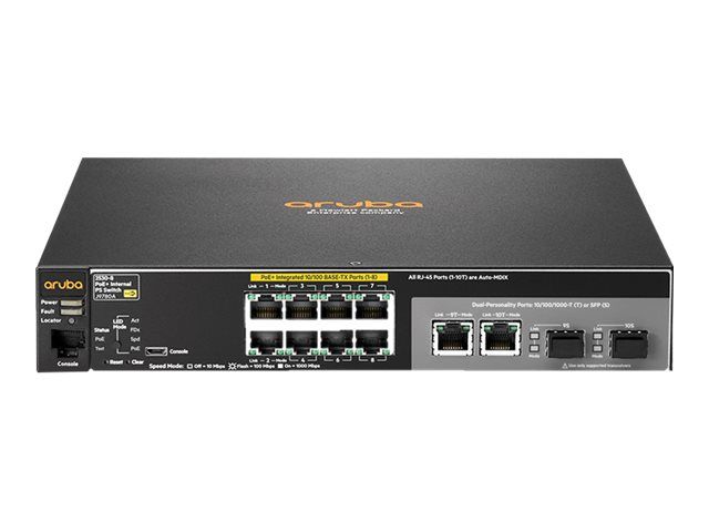 HPE Aruba 2530 8 PoE+ Commutateur Géré 8 x 10100 + 2 x Gigabit SFP + 2 x 101001000 de bureau Montable sur rack fixation murale PoE+