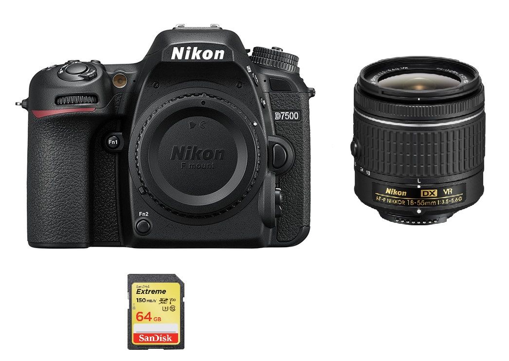 NIKON D7500 reflex 20.9 mpix KIT AF-P 18-55mm F3.5-5.6G VR + 64GB SD card