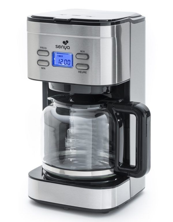 Senya Cafetière Électrique Programmable Inox Family Coffee, Verseuse En Verre, Cafetière Filtre 15 Tasses En Acier Inoxydable 1,5l, 800w, Sybf-Cm019